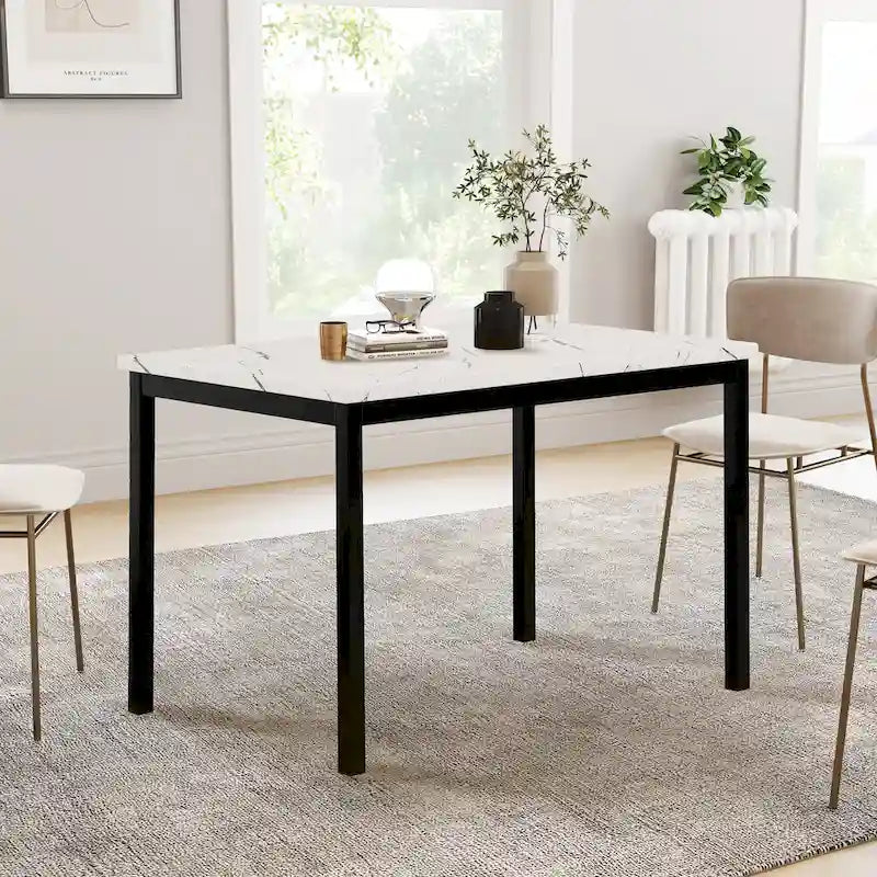 Table à manger Roundhill Furniture Noyes en métal avec plateau laminé effet marbre