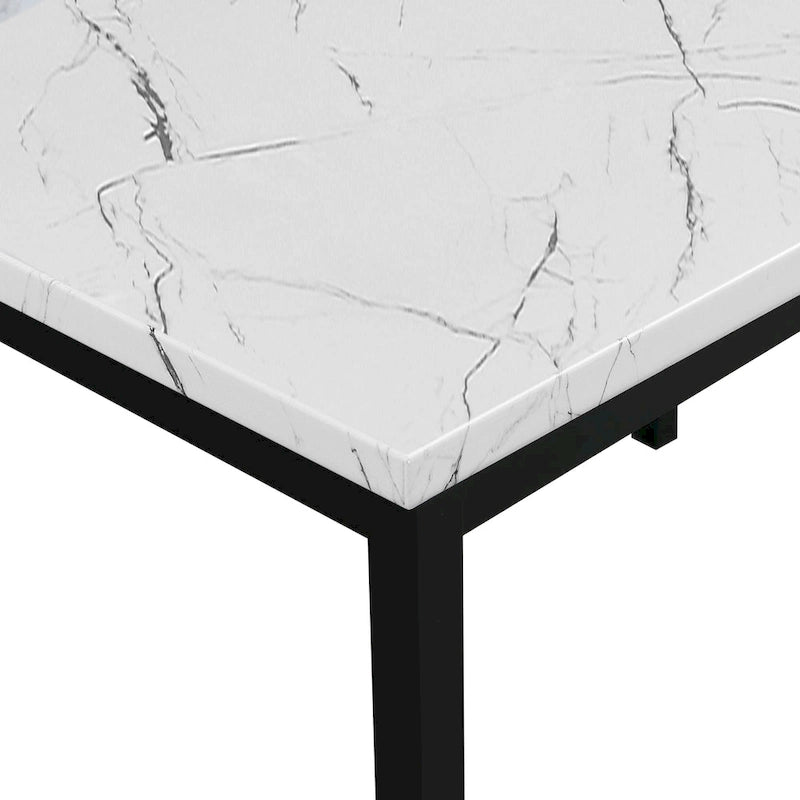 Table à manger Roundhill Furniture Noyes en métal avec plateau laminé effet marbre