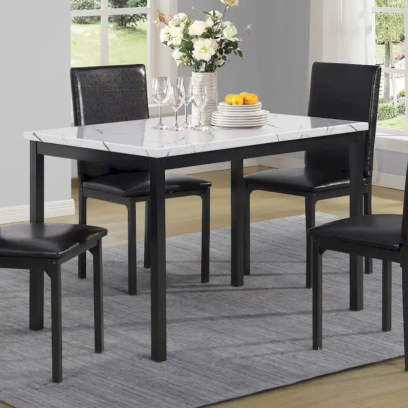 Table à manger Roundhill Furniture Noyes en métal avec plateau laminé effet marbre