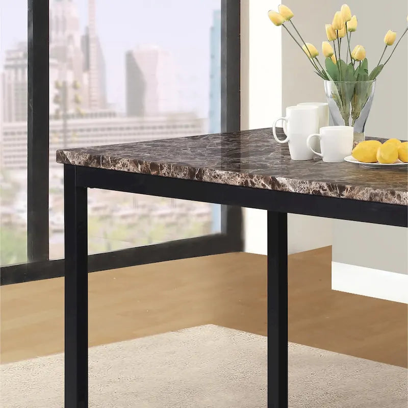 Table à manger Roundhill Furniture Noyes en métal avec plateau laminé effet marbre