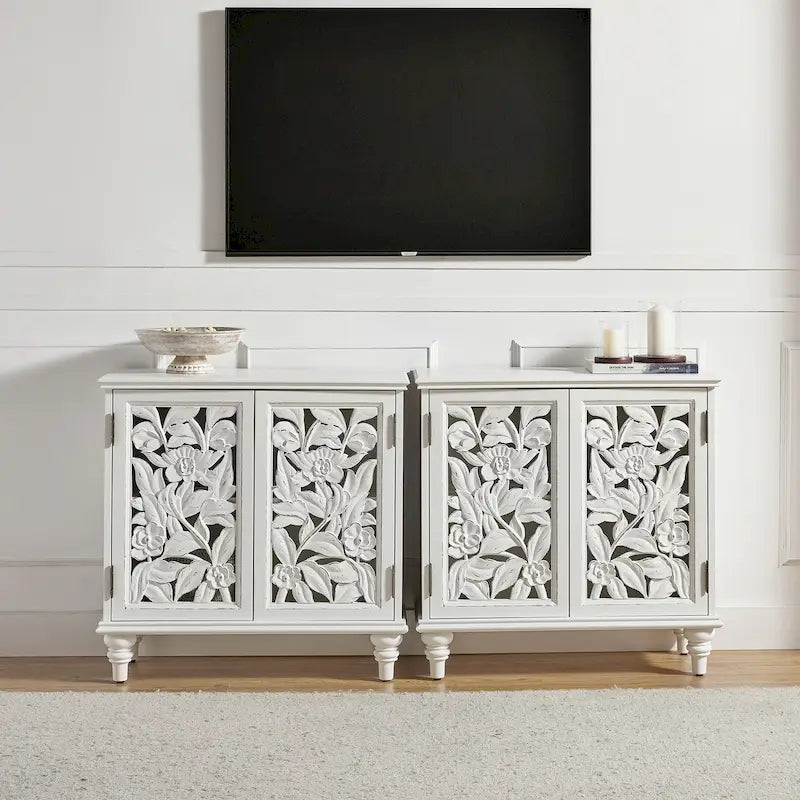 Meuble d'appoint Alban traditionnel 32 po de hauteur à 2 portes creuses avec lumière LED, ensemble de 2, par HULALA HOME