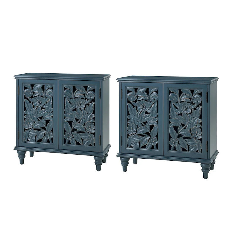 Meuble d'appoint Alban traditionnel 32 po de hauteur à 2 portes creuses avec lumière LED, ensemble de 2, par HULALA HOME