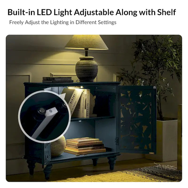 Meuble d'appoint Alban traditionnel 32 po de hauteur à 2 portes creuses avec lumière LED, ensemble de 2, par HULALA HOME