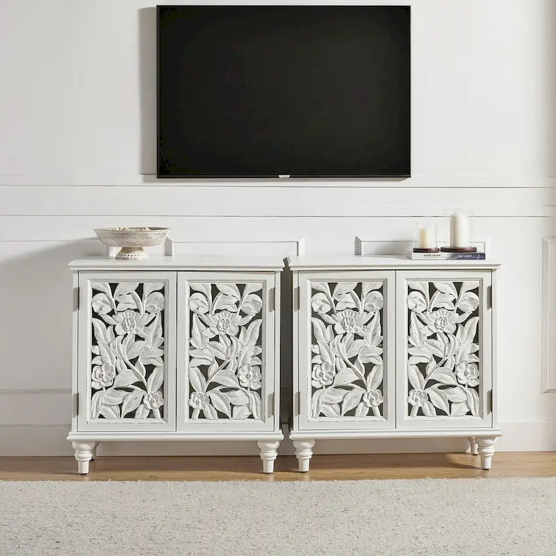 Meuble d'appoint Alban traditionnel 32 po de hauteur à 2 portes creuses avec lumière LED, ensemble de 2, par HULALA HOME