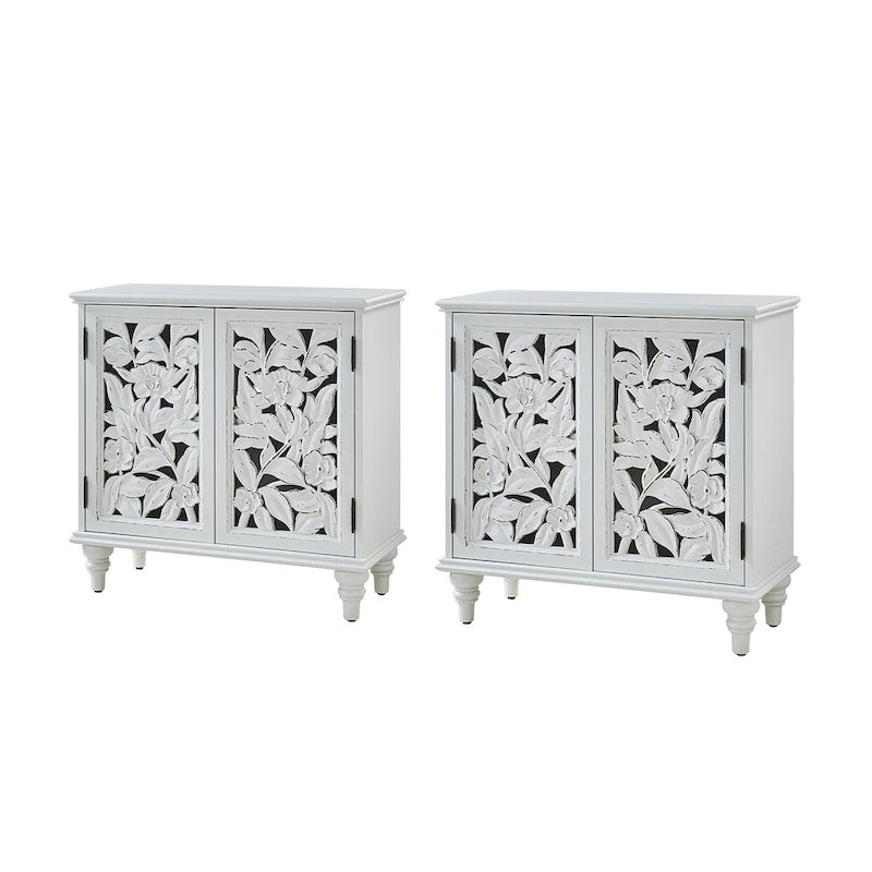 Meuble d'appoint Alban traditionnel 32 po de hauteur à 2 portes creuses avec lumière LED, ensemble de 2, par HULALA HOME