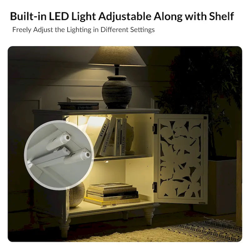 Meuble d'appoint Alban traditionnel 32 po de hauteur à 2 portes creuses avec lumière LED, ensemble de 2, par HULALA HOME