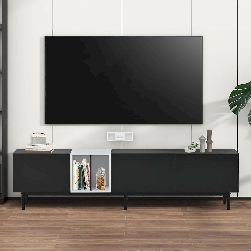 Meuble TV moderne pour téléviseur 80 pouces avec 3 portes, console multimédia, meuble de rangement avec grand placard pour salon