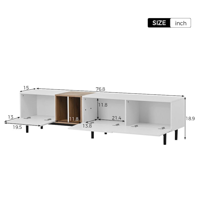 Meuble TV moderne pour téléviseur 80 pouces avec 3 portes, console multimédia, meuble de rangement avec grand placard pour salon