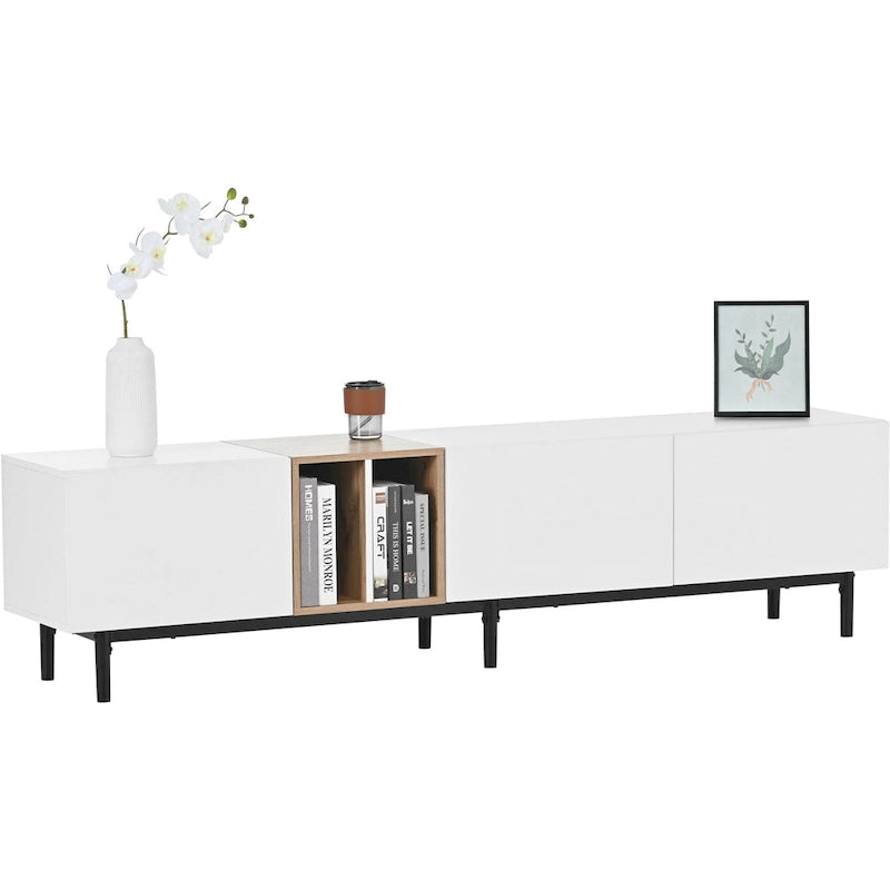 Meuble TV moderne pour téléviseur 80 pouces avec 3 portes, console multimédia, meuble de rangement avec grand placard pour salon