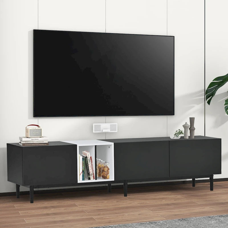 Meuble TV moderne pour téléviseur 80 pouces avec 3 portes, console multimédia, meuble de rangement avec grand placard pour salon