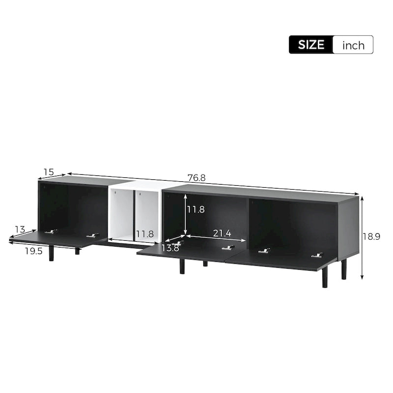 Meuble TV moderne pour téléviseur 80 pouces avec 3 portes, console multimédia, meuble de rangement avec grand placard pour salon