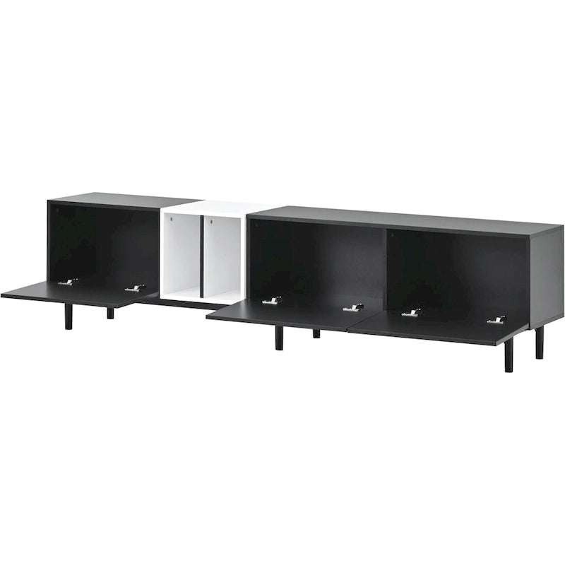 Meuble TV moderne pour téléviseur 80 pouces avec 3 portes, console multimédia, meuble de rangement avec grand placard pour salon