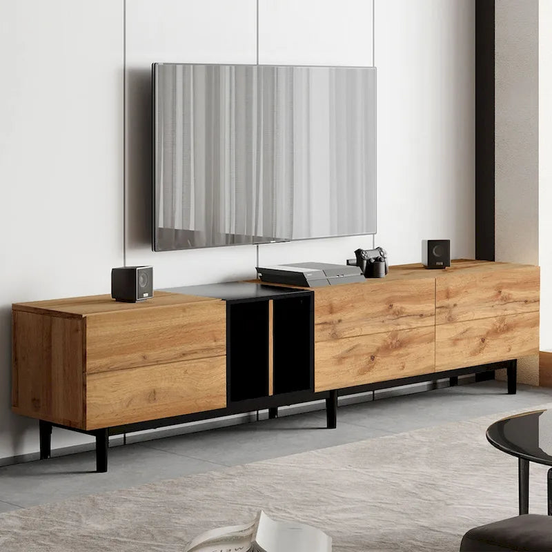 Meuble TV moderne pour téléviseur 80 pouces avec 3 portes, console multimédia, meuble de rangement avec grand placard pour salon