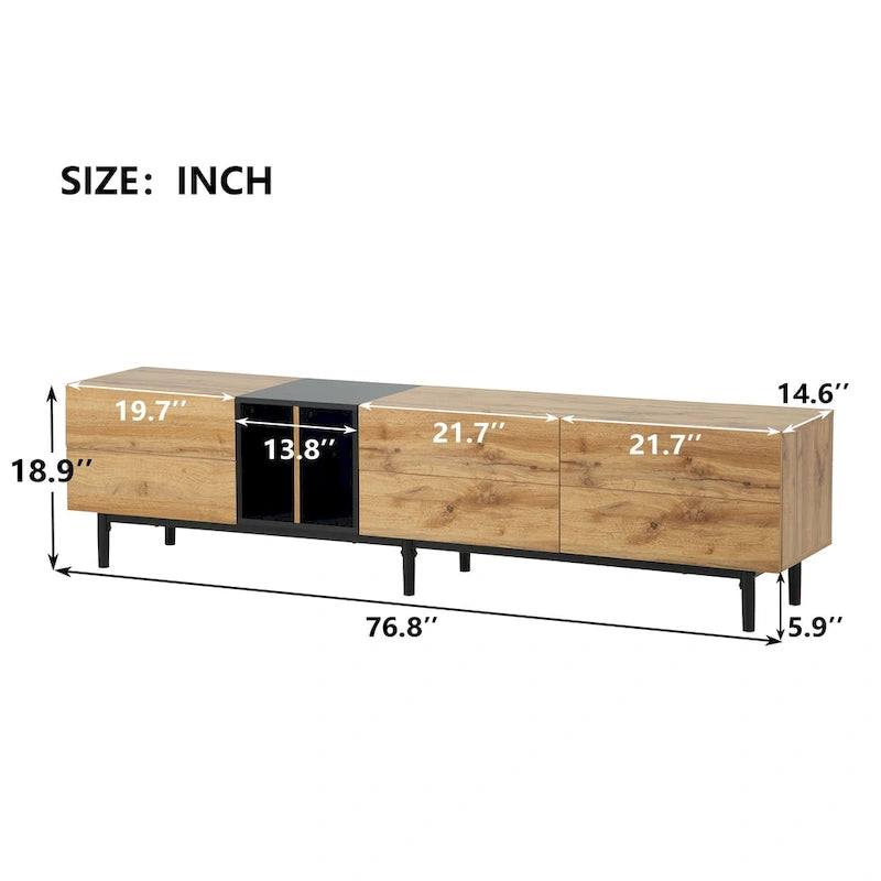 Meuble TV moderne pour téléviseur 80 pouces avec 3 portes, console multimédia, meuble de rangement avec grand placard pour salon