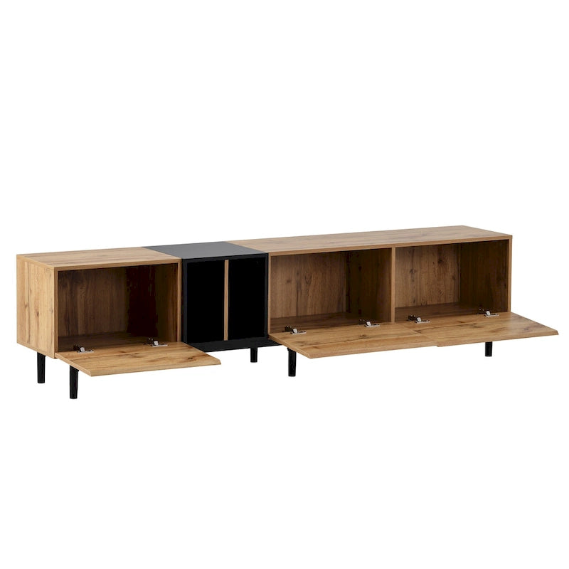 Meuble TV moderne pour téléviseur 80 pouces avec 3 portes, console multimédia, meuble de rangement avec grand placard pour salon