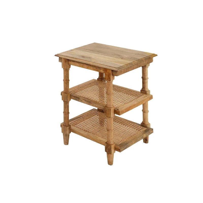 Carolina Living Chesterfield Table d'appoint 3 étagères en bois et cannage - Naturel