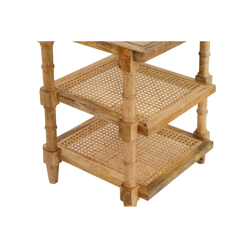 Carolina Living Chesterfield Table d'appoint 3 étagères en bois et cannage - Naturel