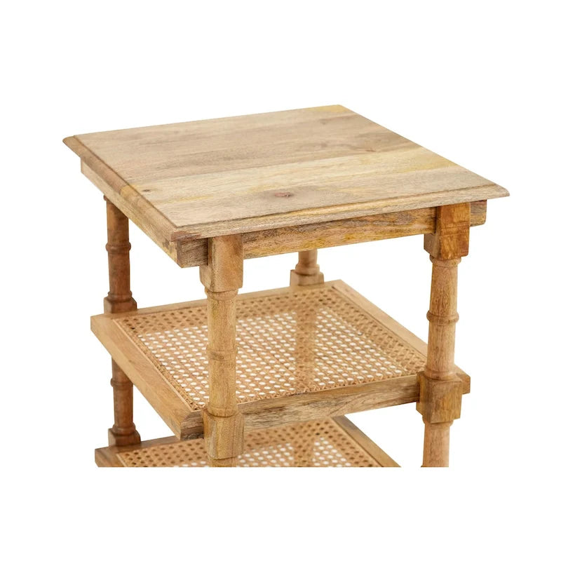 Carolina Living Chesterfield Table d'appoint 3 étagères en bois et cannage - Naturel