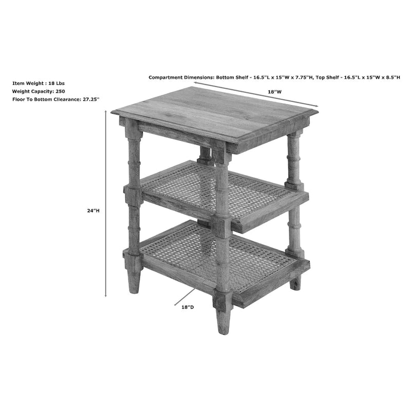 Carolina Living Chesterfield Table d'appoint 3 étagères en bois et cannage - Naturel