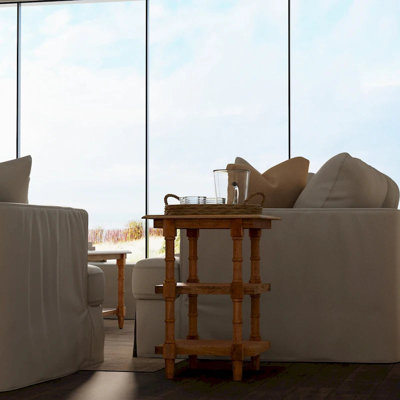 Carolina Living Chesterfield Table d'appoint 3 étagères en bois et cannage - Naturel