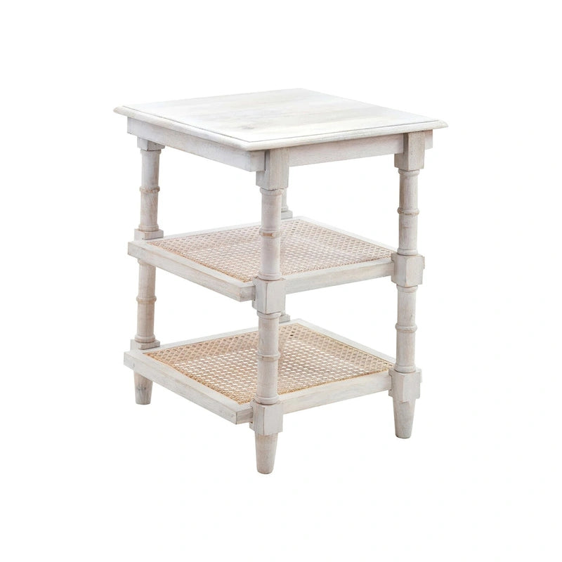 Carolina Living Chesterfield Table d'appoint 3 étagères en bois et cannage - Naturel
