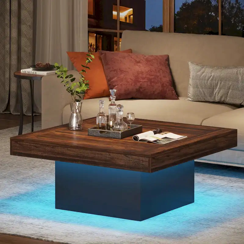 Table basse de ferme carrée avec LED, Table basse en bois manufacturé