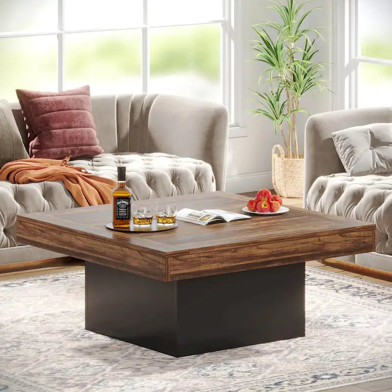 Table basse de ferme carrée avec LED, Table basse en bois manufacturé
