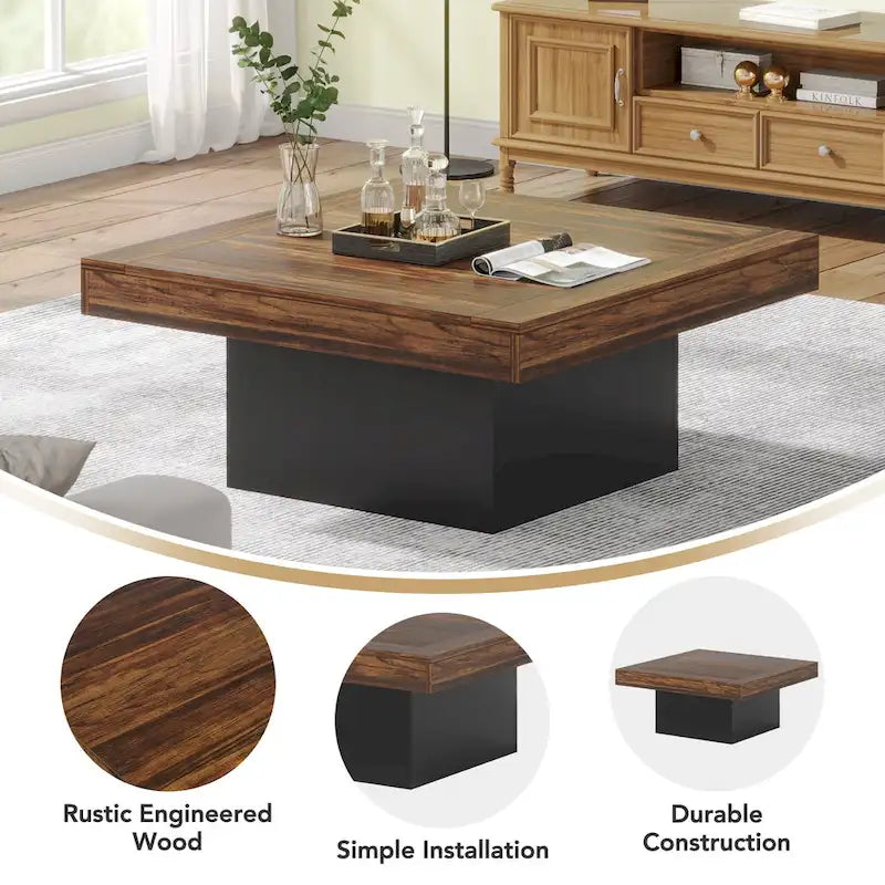 Table basse de ferme carrée avec LED, Table basse en bois manufacturé