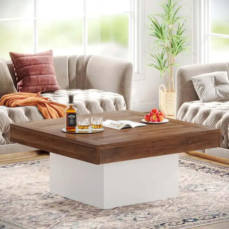 Table basse de ferme carrée avec LED, Table basse en bois manufacturé