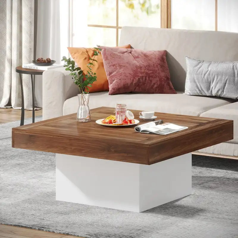 Table basse de ferme carrée avec LED, Table basse en bois manufacturé