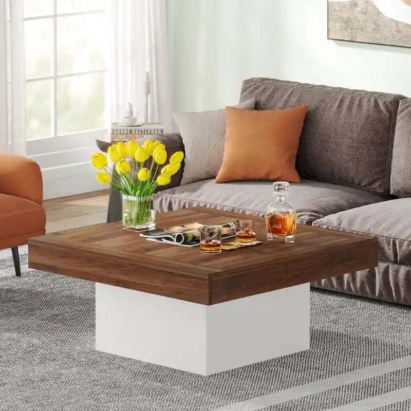 Table basse de ferme carrée avec LED, Table basse en bois manufacturé