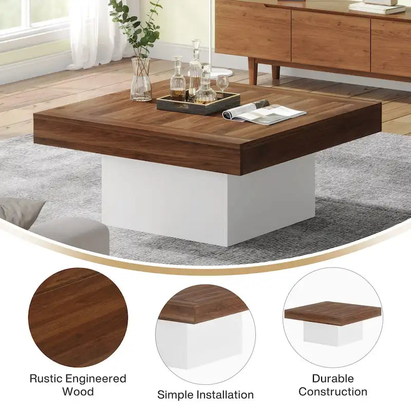 Table basse de ferme carrée avec LED, Table basse en bois manufacturé