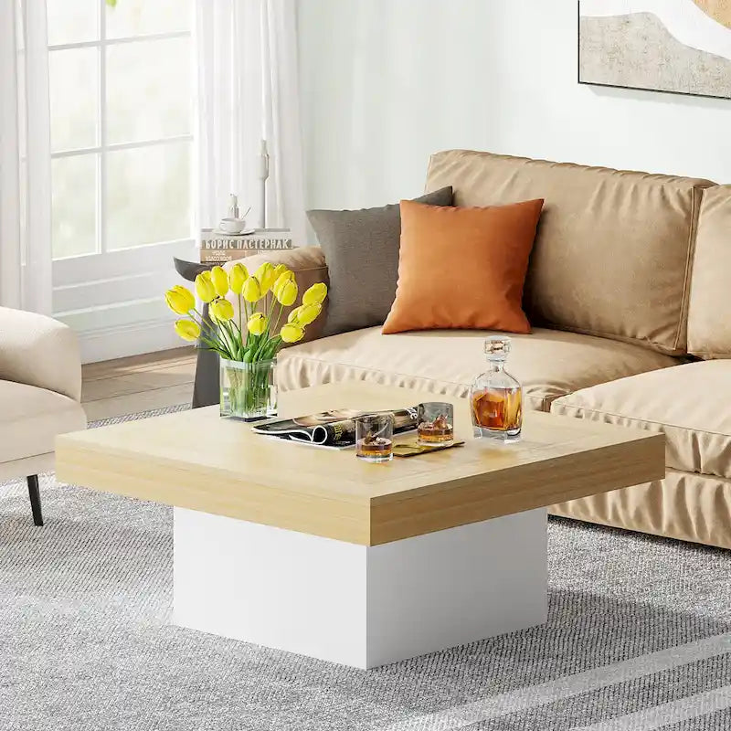 Table basse de ferme carrée avec LED, Table basse en bois manufacturé
