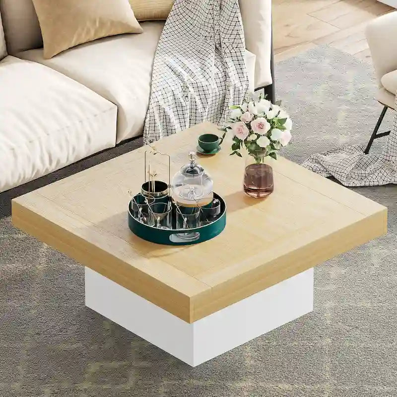 Table basse de ferme carrée avec LED, Table basse en bois manufacturé