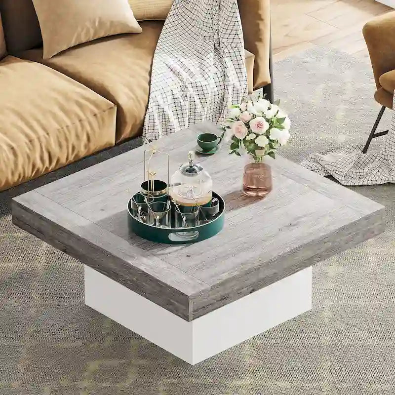 Table basse de ferme carrée avec LED, Table basse en bois manufacturé