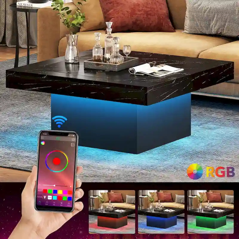 Table basse de ferme carrée avec LED, Table basse en bois manufacturé