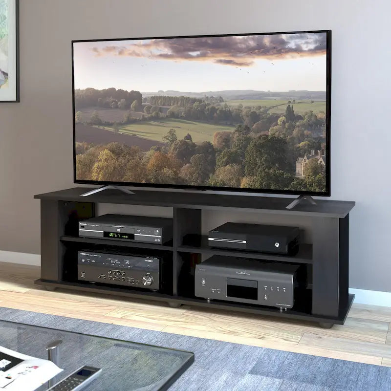 Meuble TV noir, peut accueillir les téléviseurs jusqu'à 55 ou 75