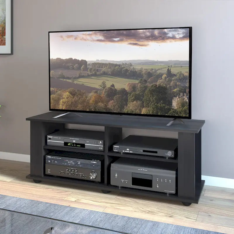 Meuble TV noir, peut accueillir les téléviseurs jusqu'à 55 ou 75