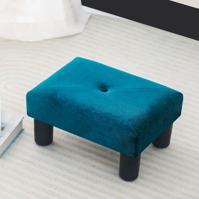Pouffe repose-pieds en velours Adeco avec bouton touffeté