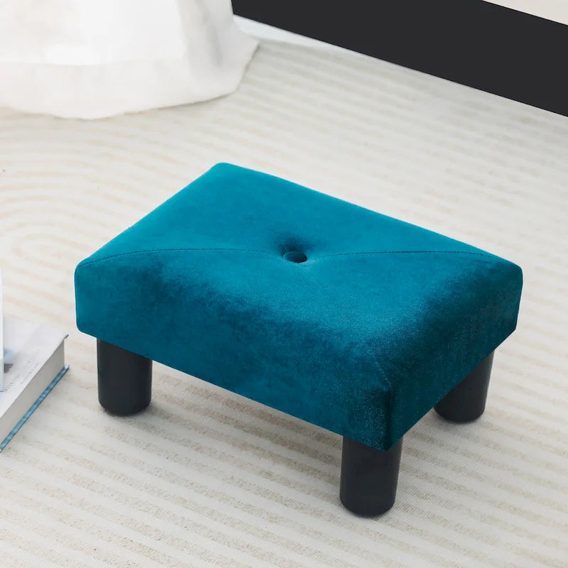 Pouffe repose-pieds en velours Adeco avec bouton touffeté