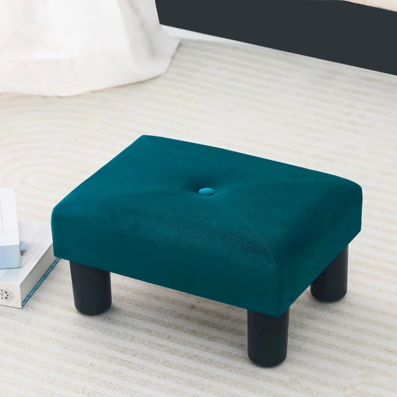 Pouffe repose-pieds en velours Adeco avec bouton touffeté