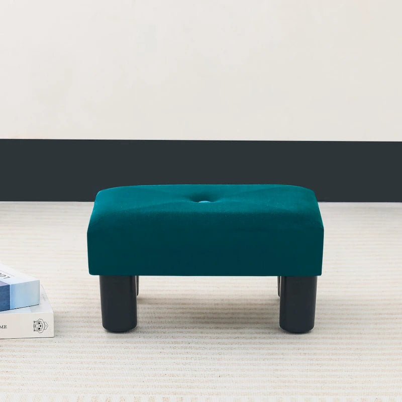Pouffe repose-pieds en velours Adeco avec bouton touffeté