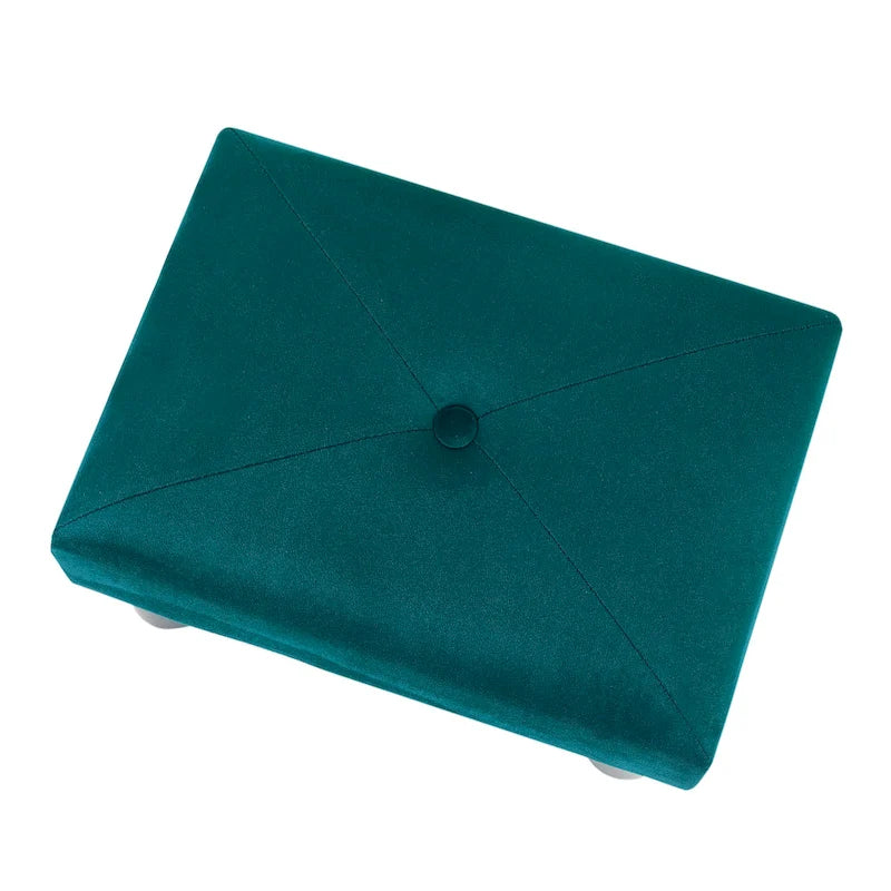 Pouffe repose-pieds en velours Adeco avec bouton touffeté
