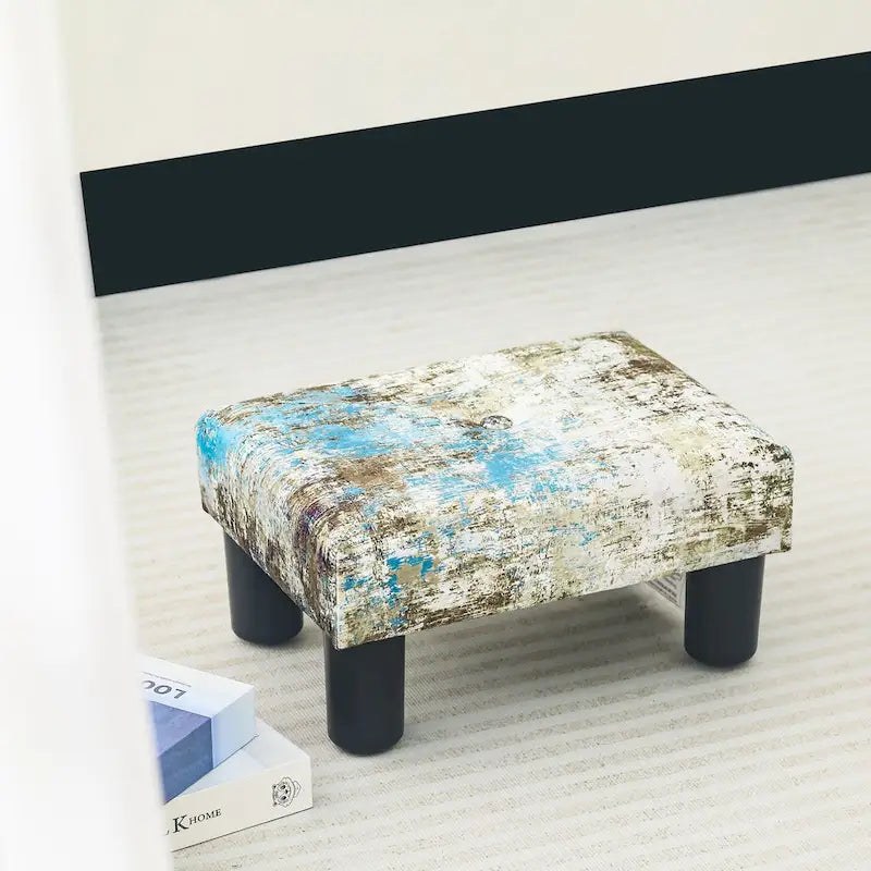 Pouffe repose-pieds en velours Adeco avec bouton touffeté