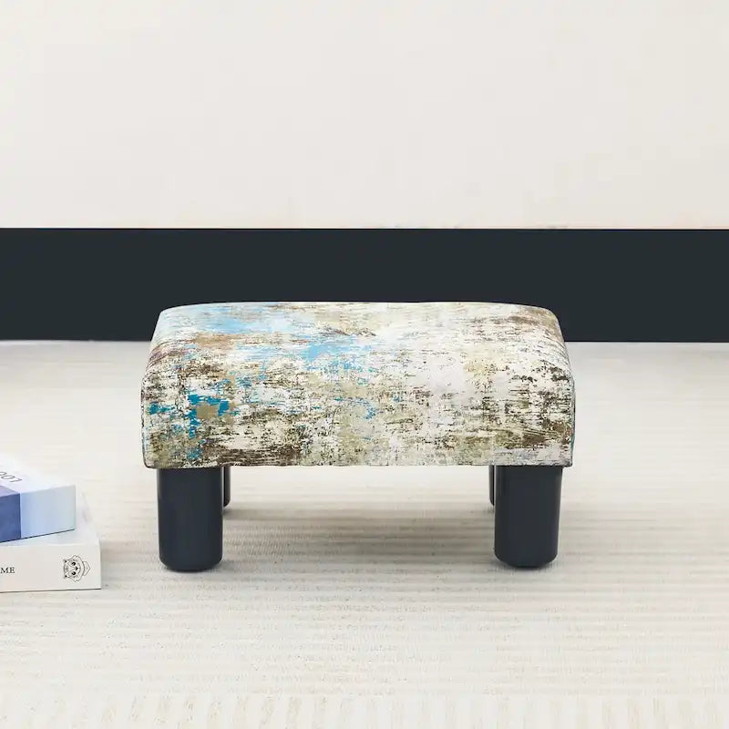 Pouffe repose-pieds en velours Adeco avec bouton touffeté