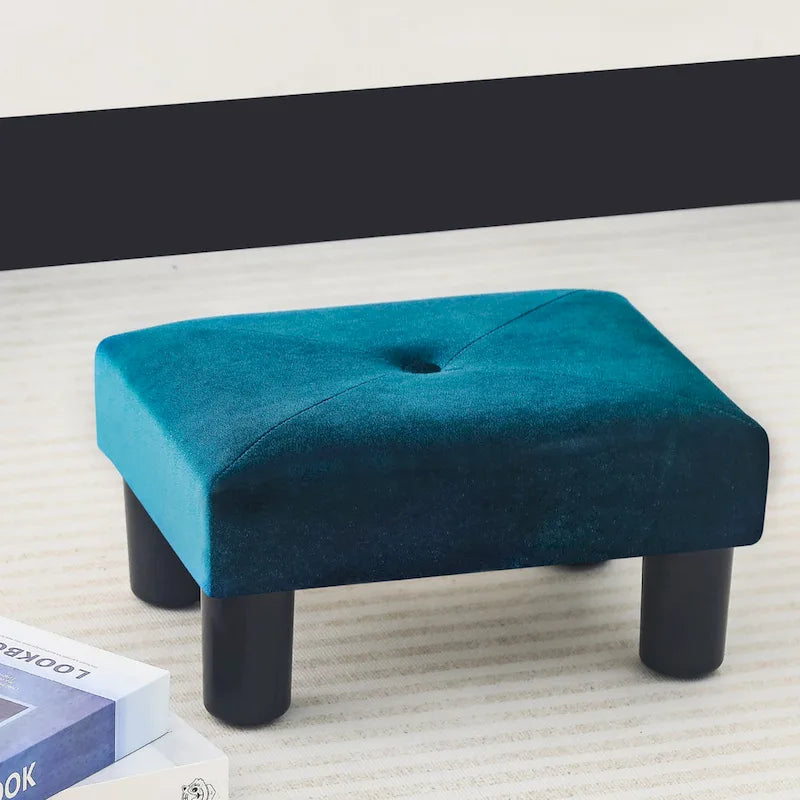 Pouffe repose-pieds en velours Adeco avec bouton touffeté