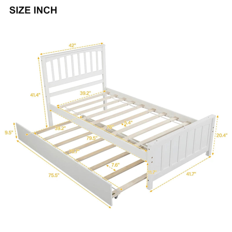 Lit plateforme simple en bois Nestfair avec lit gigogne