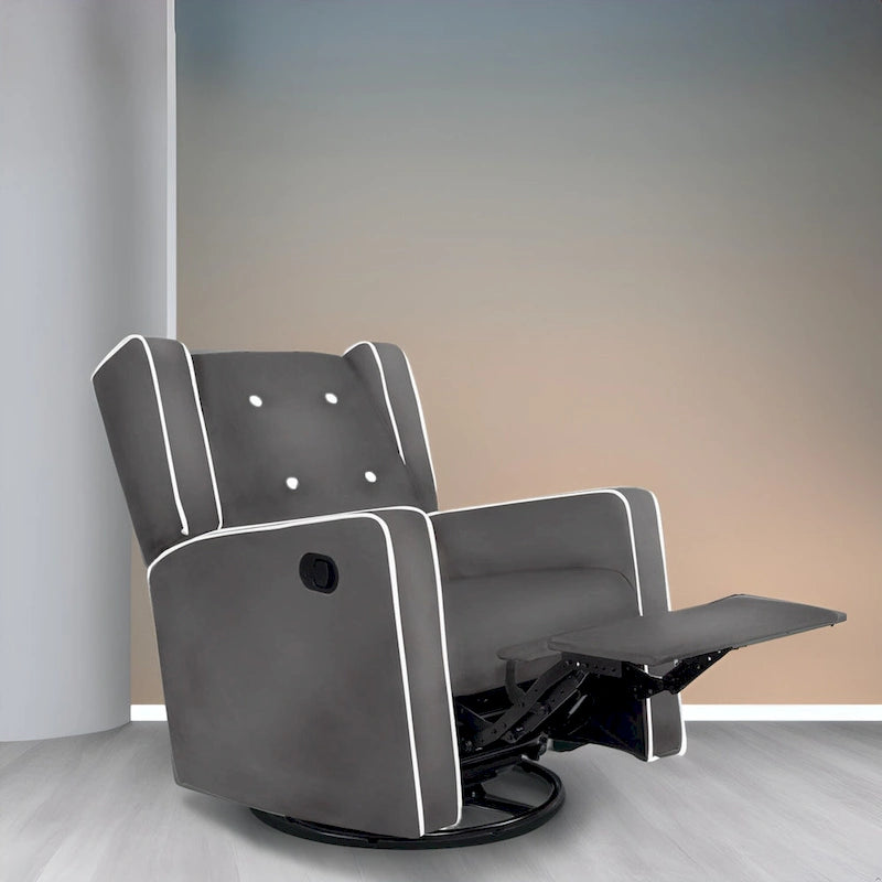Fauteuil inclinable, pivotant et à bascule en microfibre et bois massif Octavia, pour salon et chambre