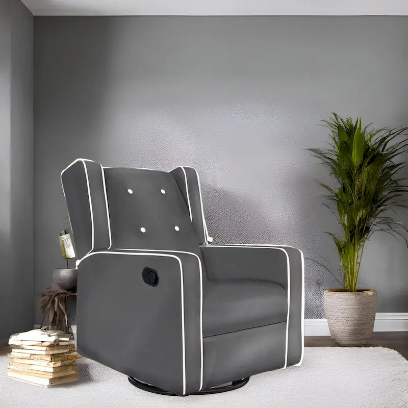Fauteuil inclinable, pivotant et à bascule en microfibre et bois massif Octavia, pour salon et chambre