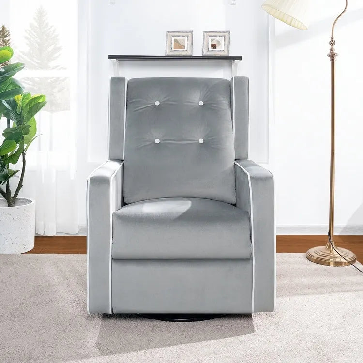 Fauteuil inclinable, pivotant et à bascule en microfibre et bois massif Octavia, pour salon et chambre